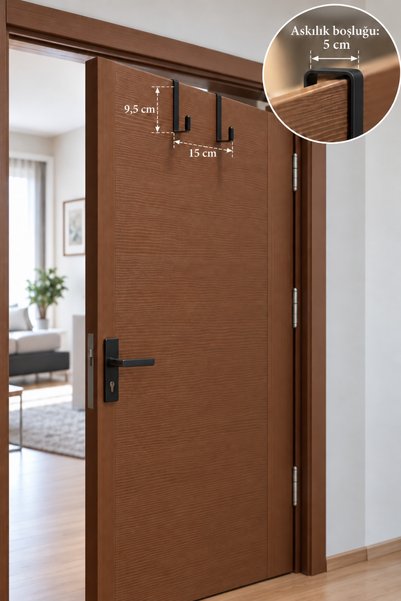 Edora Home Siyah Çift Kancalı Metal Kapı Arkası Askılık, Çok Amaçlı Pratik Ev Düzenleyici