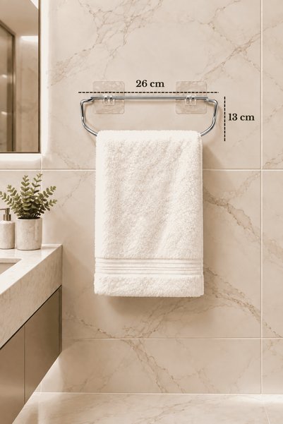 Edora Home Parlak Silver Şık Duvar Tipi Havluluk Delmeden Montaj, Yapışkanlı Modern Banyo Havlu Askısı