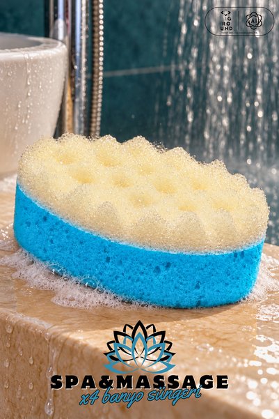 LİGROUND Spa & Massage Blue Bath and Shower Sponge—Double-Layered, Wavy-Surfa...