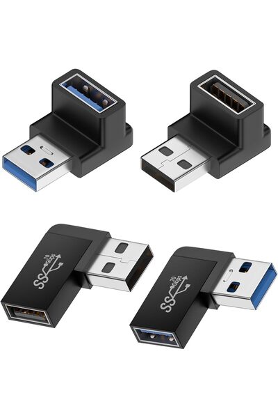 Generic 4 Pack 90 Degree USB 3.0 Male to Female Adapter, Up Down Left Right A...