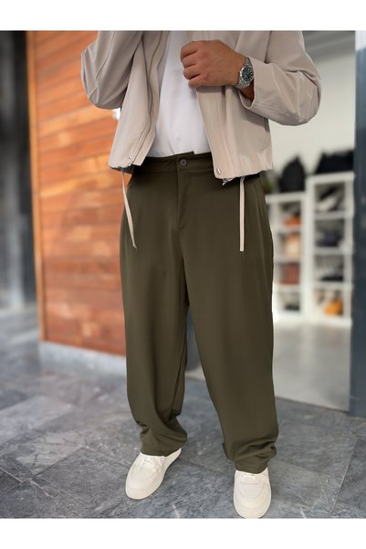 BYBASICMAN Khaki Pleated Loose-Fitting Baggy Pants KNT-4600