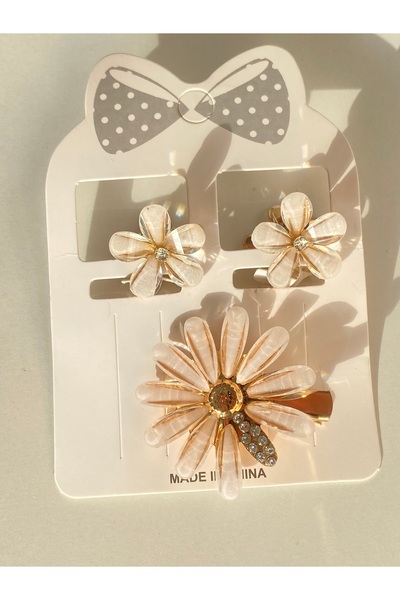 Ustaeller HAIR CLIP - 3-PIECE SET WITH FLOWERS
