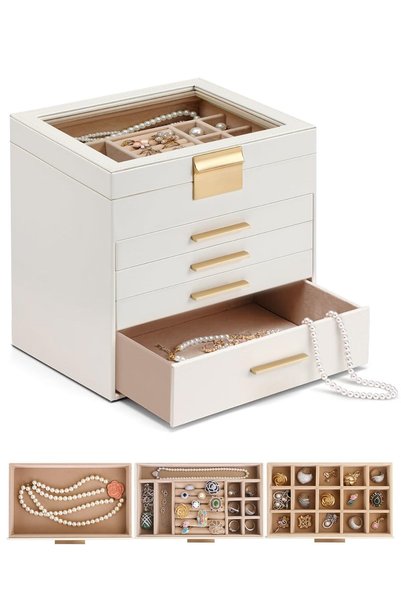 URbazaar Jewellery Box, 5 Tiers Large Jewellery Organiser Box Lockable with G...