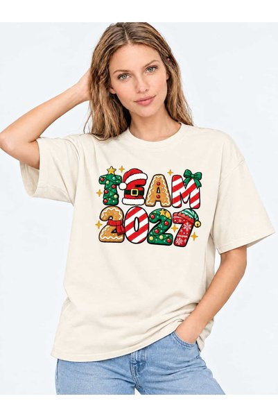 Coredra Christmas, New Year's, New Year Printed Team 2027 Boxed Fit Women's T...