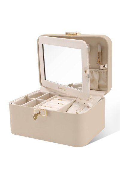 KAMIER Jewelry Organizer Box, 2 Layers PU Leather, Large Capacity, Double Loc...