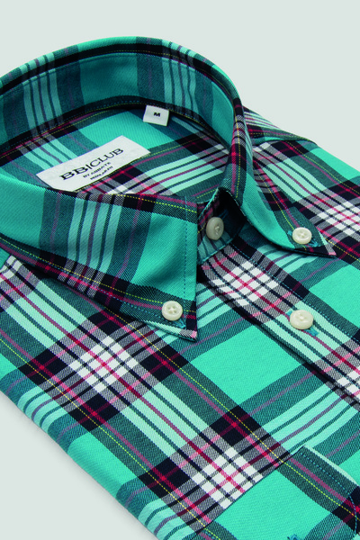 Abbate BB Club Mike Flannel-Cotton Blend Regular Fit Turquoise Button-Down Co...