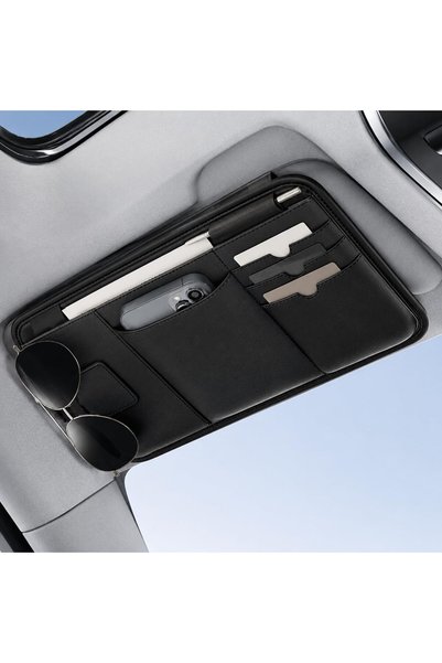 Generic Car Sun Visor Organizer, Black Leather-Textured Storage Pouch with Pe...