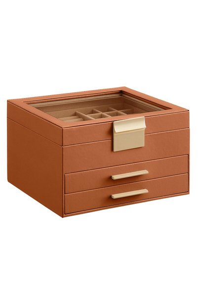 SONGMICS Jewelry Box with Glass Lid, 3-Layer Jewelry Organizer, 2 Drawers, 8 ...