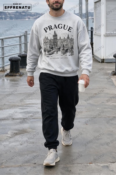 EFFRENATU Prague Cityscape Print Melange Gray 2 Unisex Sweatshirt and Jogger ...