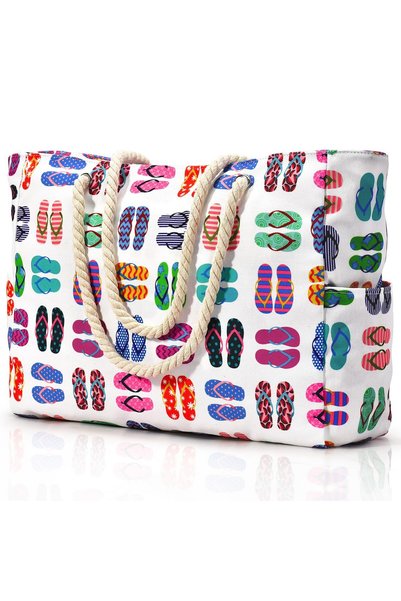 GENERAL Beach Bags for Women, Large Waterproof Beach Tote Bag with Zipper Bea...