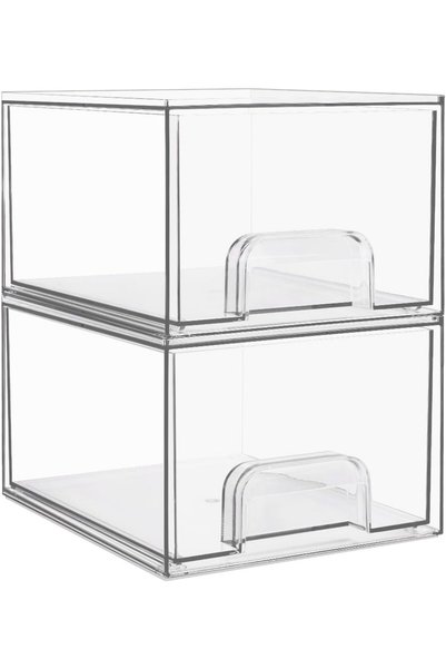 Generic 2 Pack Small Clear Stackable Storage Drawers Organizer,11.2cm Tall