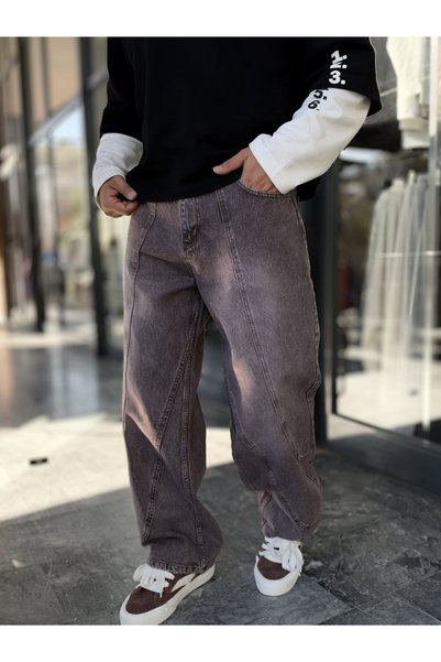 BYBASICMAN Καφέ Baggy τζιν με διπλή ραφή WE-3496/3497/3498