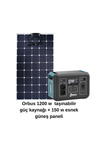 ORBUS 1200W Taşınabilir Güç Kaynağı ve 150W Güneş Paneli Seti
