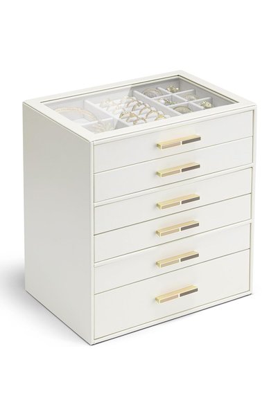 VLANDO 4 Layer Jewelry Box for Women, Glass Lid Jewelry Organizer with 4 Draw...