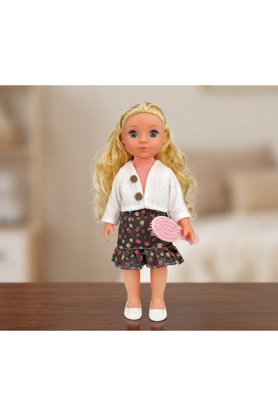 CasaDesteapta.ro Fată la modă cu păr blond ondulat și perie roz de 7 cm, o pă...