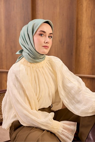 Silk Home Twill Silk Scarf, "Fluid Lines," Aqua Green