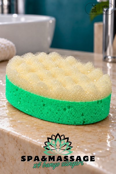 LİGROUND Spa & Massage Green Bath and Shower Sponge, Double-Layered, Wavy-Sur...