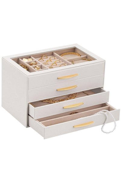 Lolalet Jewelry Storage Box for Women, 4-Layer Jewelry Organizer with Drawers...