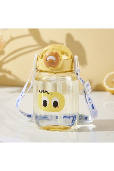 Generic 650ml Kids Plastic Straw Water Bottle, Push Button Lid and Strap, Lea...