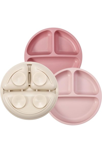 Generic 3 Pack Baby Plates with Suction, Silicone Divided Suction Plate for T...