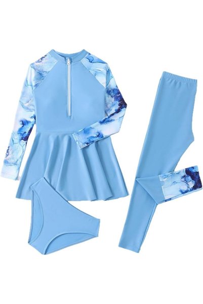 Generic 3-Piece Girls Modest Muslim Swimsuit Separates Set, Long Sleeve Rash ...