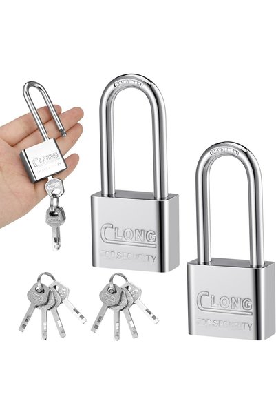 Generic 2 Pack Long Shackle Padlocks, Padlock with Keys Heavy Duty Keyed Padl...