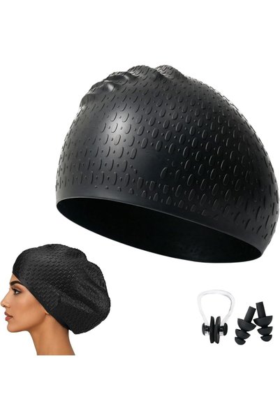 Generic قبعة سباحة كبيرة الحجم، قبعة سباحة من السيليكون للشعر الطويل، للبالغي...