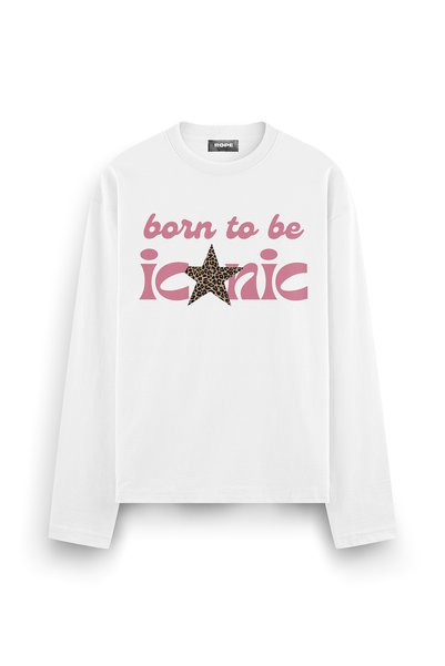 ROPE COUTURE "Born To Be Iconic" Printed Long-Sleeve Oversized T-Shirt