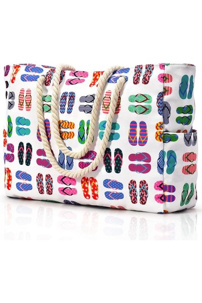 GENERAL Beach Bags for Women, Large Waterproof Beach Tote Bag with Zipper Bea...