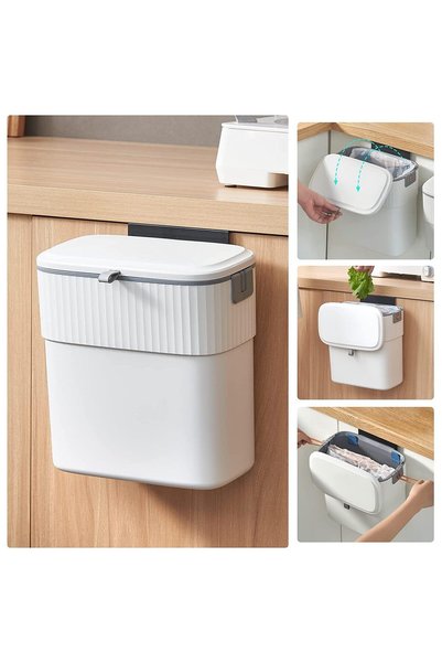 Arabest Hanging Trash Can with Lid, 9L Mountable Compost Bucket Bin with Draw...