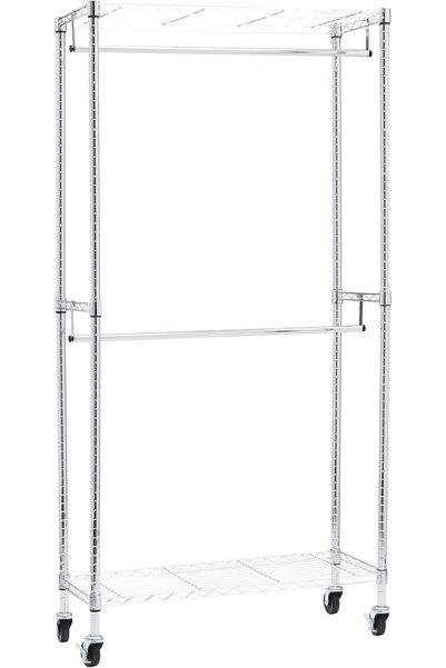 Generic Adjustable, Double Hanging Rod Garment Rolling Closet Organizer Rack ...