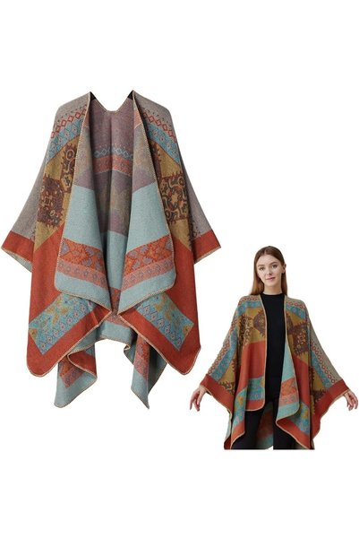 Generic Ladies Hooded Poncho with Fringed Hem Crochet Cape for Autumn Winter,...