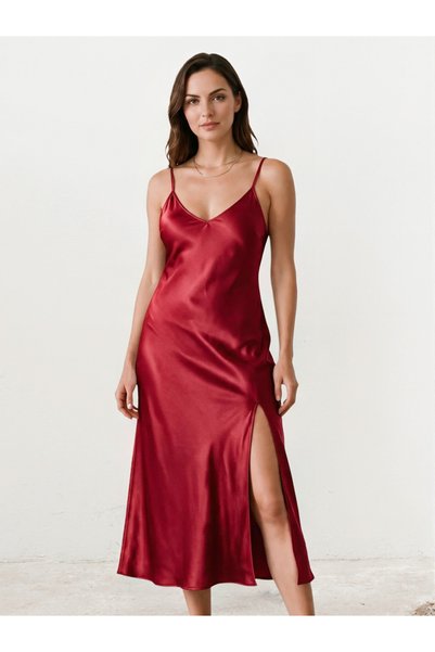 Take Two By Styli Burgundy Satin Slip Dress