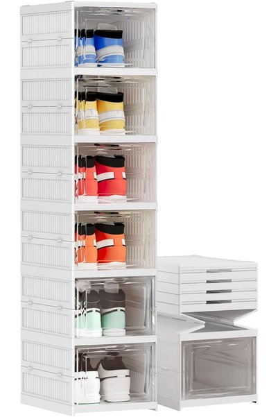 Generic Foldable Shoe Box Organizer 6-Tier, Stackable Transparent Shoe Storag...