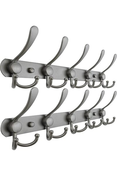 Generic حامل معاطف مثبت على الحائط - 5 خطافات ثلاثية، متين، من الفولاذ المقاو...