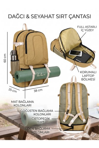 barberri Luxury Canvas Hiking Mat with Tie-Detail and Bellows, Travel Hiking Bag