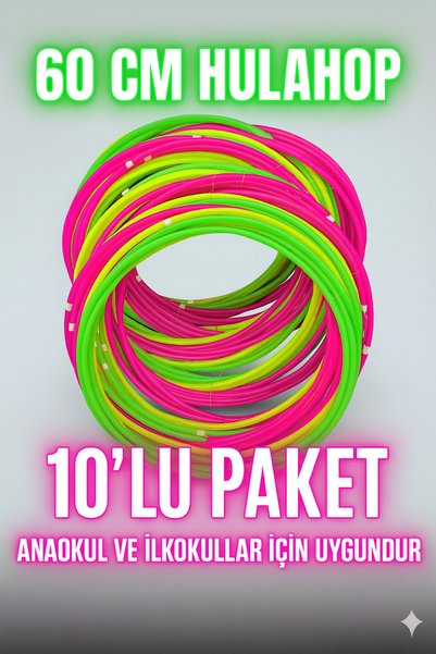 PRIME SPORTS 60 cm Hulahop 10'lu Paket - Renkli Jimnastik Çemberi - Anaokulu & İlkokul Spor Seti