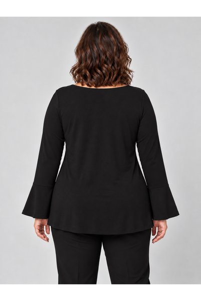 Curvy Trend Büyük Beden Kare Yaka Volan Kollu Bluz