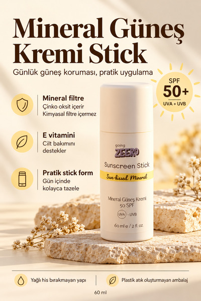 Going Zeero Doğal Mineral Stick Güneş Kremi 50 SPF - Sunscreen Stick (60 ml)