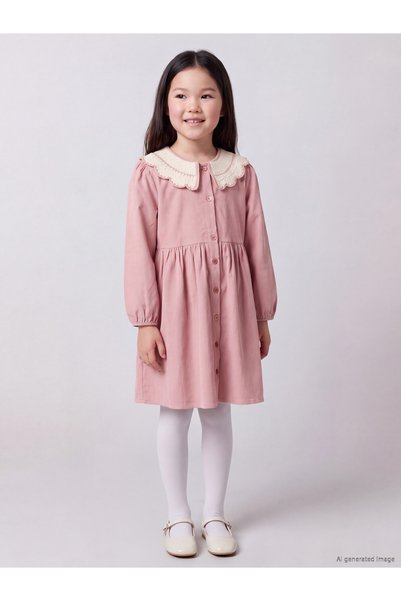 LC Waikiki Alita City Lcw Kids Pink Velvet Plain Girls' Dress with a Difference
