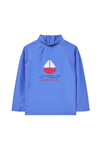 LOSAN Tricou de înot cu mânecă lungă pentru băieți, cu imprimeu cu barcă, cu ...