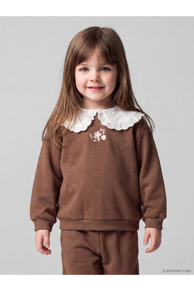 LC Waikiki Alita City Lcw Baby Brown Baby Collar Embroidered Baby Girl Sweats...