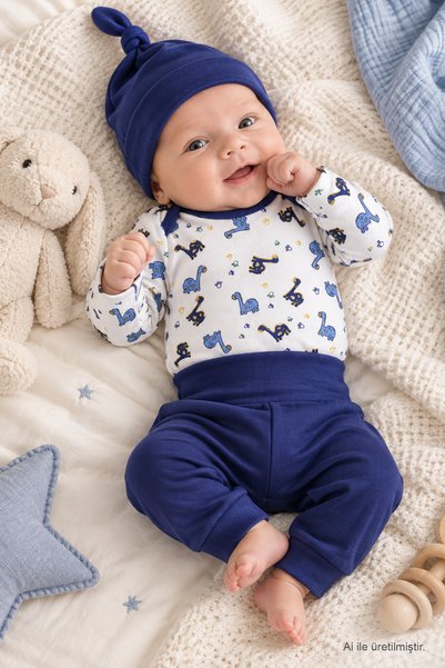 MAMA PADRE Tiny Dino Yenidoğan Mini Set - 3 Parça 0-3 Ay Bebek Hediye Seti