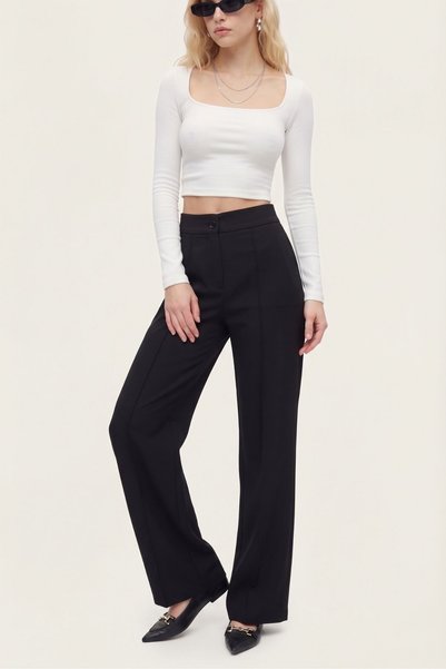 COMEOR Women's High Waist Buttoned Zippered Lycra Black Straight Casual Ribbe...