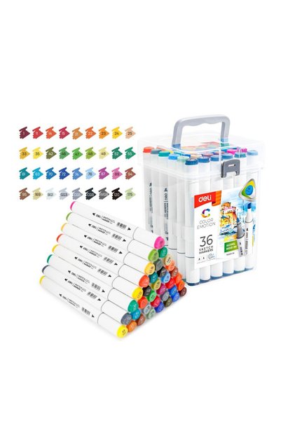 Deli SET DE 36 MARKERE PENTRU SCHIȚAT CU VÂRF DUBLU: ROTUND 1MM / DUBLĂ 7MM, ...