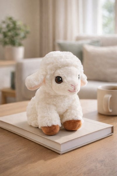 Comerivo Oiță mini de pluș albă, cu lăbuțe maro, 16 cm