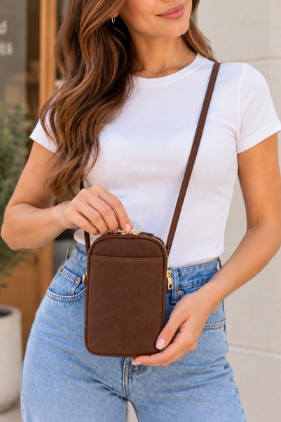 citycenterfashion Geantă de telefon din piele întoarsă pentru femei, cu curea...