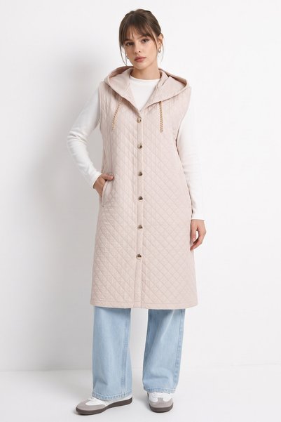 InStyle Hooded Gold Chain Beige Quilted Vest