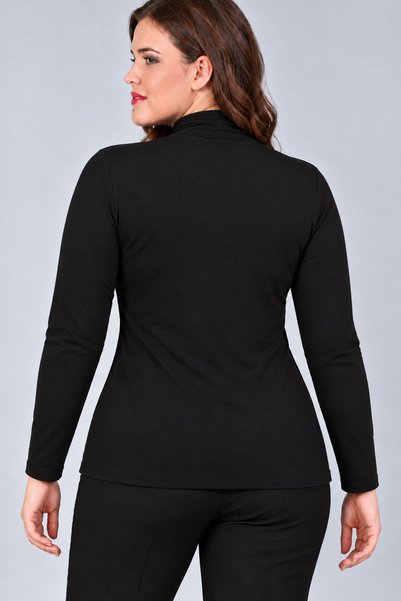 Curvy Trend Büyük Beden Roba Tül Yarım Balıkçı Yaka Uzun Kol Bluz