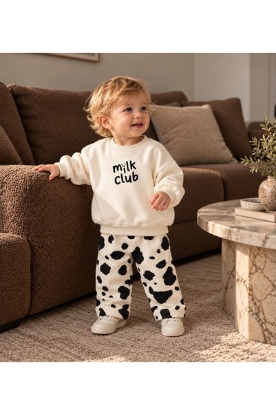 Valia Baby %100 Pamuklu Unisex Milk Club Baskılı 2'li Bebek Takımı